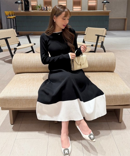 KOBE LETTUCE（コウベレタス）の「[ 岡部あゆみさんコラボ ] 前後2way長袖ニットワンピース（ワンピース・レディース・ブラック×ホワイト/ネイビー/アイボリー系/ブラック・M）」の10枚目の写真