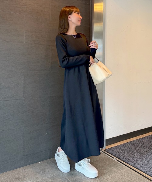KOBE LETTUCE（コウベレタス）の「[ 岡部あゆみさんコラボ ] 前後2way長袖ニットワンピース（ワンピース・レディース・ブラック×ホワイト/ネイビー/アイボリー系/ブラック・M）」の15枚目の写真