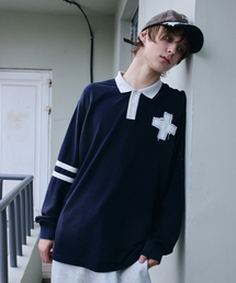 MAISON MINED（メゾンミネド）の「ヴィンテージウォッシュド クロスパッチ ポロシャツ ネイビー（ポロシャツ）」