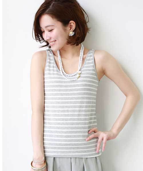 REAL CUBE（リアルキューブ）の「【UV99%CUT】REAL CUBE 極上素材コットンモダールタンクトップ（タンクトップ・レディース・杢グレー/ホワイト×グレー/ブラック系その他/ブルー系その他/グレイッシュベージュ/オフホワイト/ライトベージュ/ブラック/ネイビー/ベージュ系その他/ホワイト×ネイビー/モカ/ダークブルー/ブラウン・42/38/40/36）」の3枚目の写真