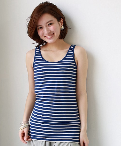 REAL CUBE（リアルキューブ）の「【UV99%CUT】REAL CUBE 極上素材コットンモダールタンクトップ（タンクトップ・レディース・杢グレー/ホワイト×グレー/ブラック系その他/ブルー系その他/グレイッシュベージュ/オフホワイト/ライトベージュ/ブラック/ネイビー/ベージュ系その他/ホワイト×ネイビー/モカ/ダークブルー/ブラウン・42/38/40/36）」の14枚目の写真