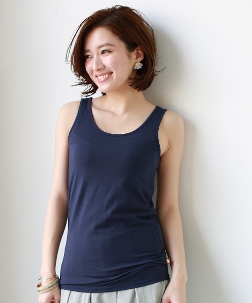 REAL CUBE（リアルキューブ）の「【UV99%CUT】REAL CUBE 極上素材コットンモダールタンクトップ（タンクトップ・レディース・杢グレー/ホワイト×グレー/ブラック系その他/ブルー系その他/グレイッシュベージュ/オフホワイト/ライトベージュ/ブラック/ネイビー/ベージュ系その他/ホワイト×ネイビー/モカ/ダークブルー/ブラウン・42/38/40/36）」の12枚目の写真