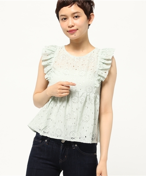 earth music&ecology(アースミュージックアンドエコロジー)の「袖フリルレースプルオーバー(シャツ/ブラウス・レディース・ブラック/ピンクベージュ/ミント/オフホワイト・FREE)」の14枚目の写真