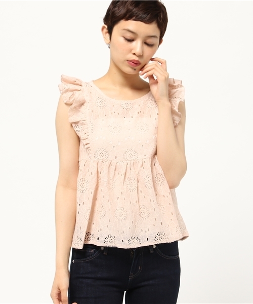 earth music&ecology(アースミュージックアンドエコロジー)の「袖フリルレースプルオーバー(シャツ/ブラウス・レディース・ブラック/ピンクベージュ/ミント/オフホワイト・FREE)」の15枚目の写真