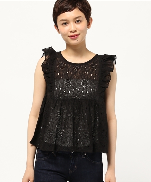 earth music&ecology(アースミュージックアンドエコロジー)の「袖フリルレースプルオーバー(シャツ/ブラウス・レディース・ブラック/ピンクベージュ/ミント/オフホワイト・FREE)」の10枚目の写真