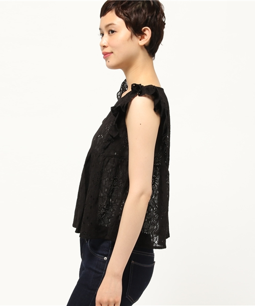 earth music&ecology(アースミュージックアンドエコロジー)の「袖フリルレースプルオーバー(シャツ/ブラウス・レディース・ブラック/ピンクベージュ/ミント/オフホワイト・FREE)」の9枚目の写真