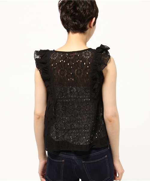 earth music&ecology(アースミュージックアンドエコロジー)の「袖フリルレースプルオーバー(シャツ/ブラウス・レディース・ブラック/ピンクベージュ/ミント/オフホワイト・FREE)」の8枚目の写真