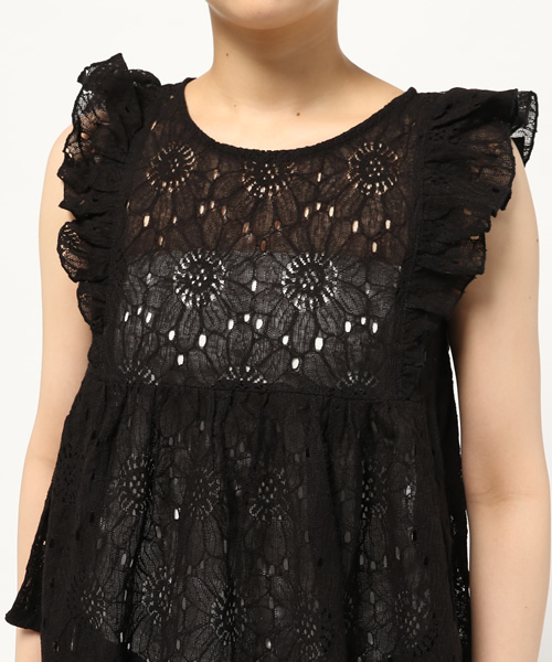 earth music&ecology(アースミュージックアンドエコロジー)の「袖フリルレースプルオーバー(シャツ/ブラウス・レディース・ブラック/ピンクベージュ/ミント/オフホワイト・FREE)」の7枚目の写真