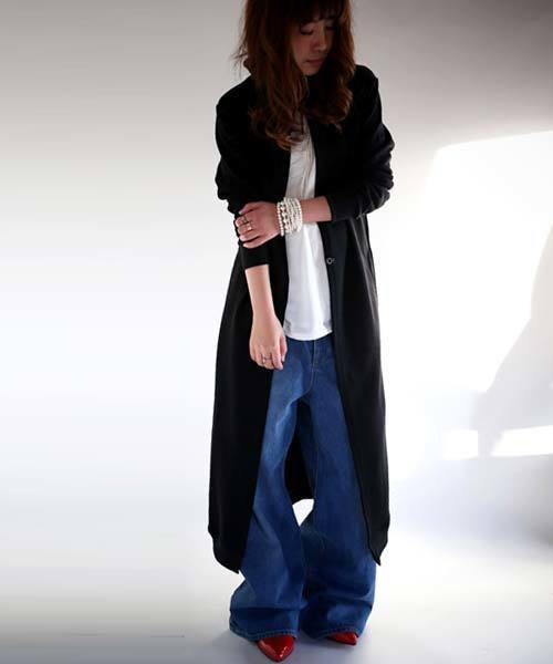 antiqua（アンティカ）の「ラウンドネックロングカーデ（カーディガン/ボレロ・レディース・グレー/ブラック・M）」の2枚目の写真