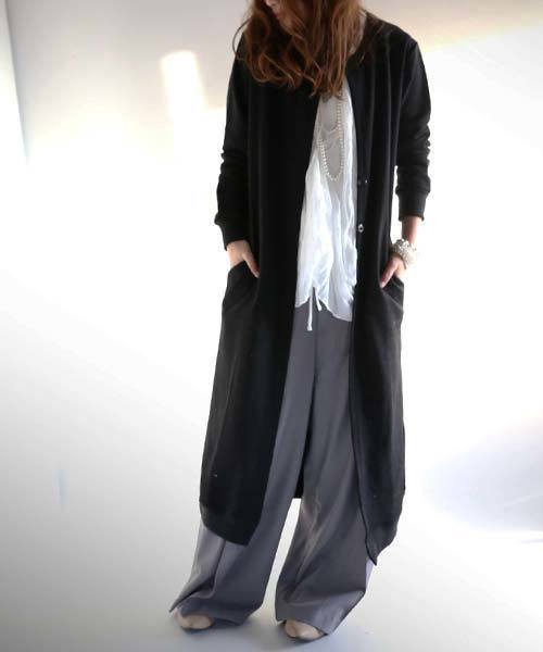 antiqua（アンティカ）の「ラウンドネックロングカーデ（カーディガン/ボレロ・レディース・グレー/ブラック・M）」の3枚目の写真