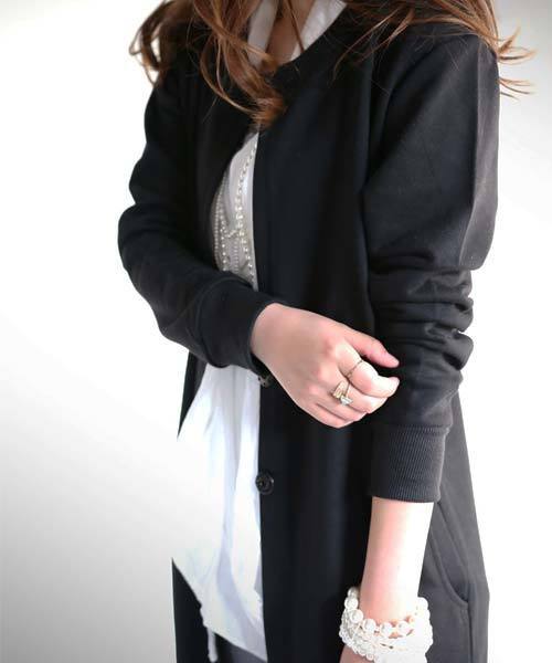 antiqua（アンティカ）の「ラウンドネックロングカーデ（カーディガン/ボレロ・レディース・グレー/ブラック・M）」の4枚目の写真