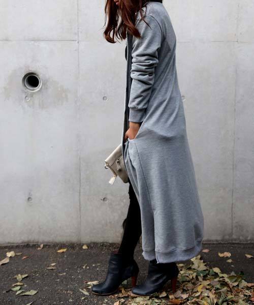 antiqua（アンティカ）の「ラウンドネックロングカーデ（カーディガン/ボレロ・レディース・グレー/ブラック・M）」の5枚目の写真