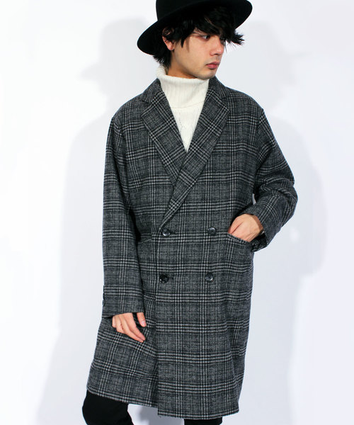 8(eight)(エイト)の「ダブル チェスターコート ロング ジャケット(チェスターコート・メンズ・ブラック/グレー/ブラウン・MEDIUM/LARGE)」の1枚目の写真