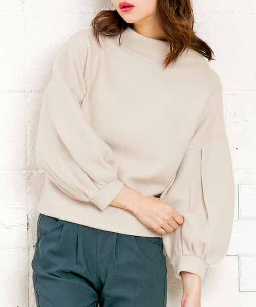 KOBE LETTUCE（コウベレタス）の「袖コンシャスデザイン！バルーンスリーブボトルネック起毛ニットソープルオーバートップス/レディース[C3047]神戸レタス（ニット/セーター・レディース・ブラック/ベージュ/グレー/ピンク/ブルーグリーン・FREE）」の3枚目の写真