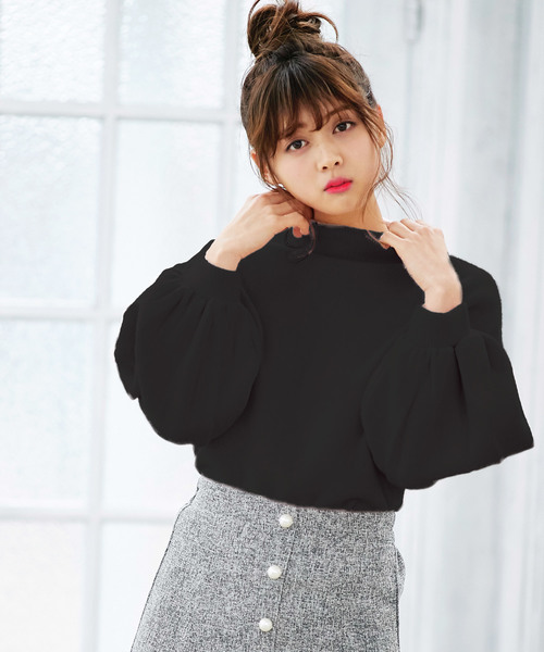 KOBE LETTUCE（コウベレタス）の「袖コンシャスデザイン！バルーンスリーブボトルネック起毛ニットソープルオーバートップス/レディース[C3047]神戸レタス（ニット/セーター・レディース・ブラック/ベージュ/グレー/ピンク/ブルーグリーン・FREE）」の2枚目の写真