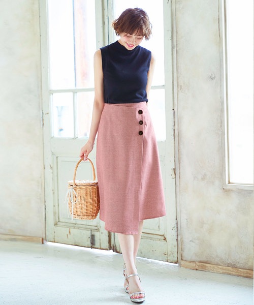 マメ クロゴウチ 巻きスカート マキシ丈 ロングスカート ラップスカート ボタン b294-1.jpg