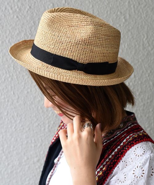 SHIPS Days（シップスデイズ）の「DAYSTROWS:ラフィア カギアミ ハット（ハット・レディース・ブラック/ネイビー・ONE SIZE）」の2枚目の写真