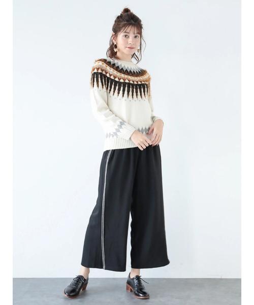 Editt by YECCA VECCA（エディットバイイェッカヴェッカ）の「ラインワイドパンツ（その他パンツ・レディース・ブラック/キャメル・FREE）」の6枚目の写真