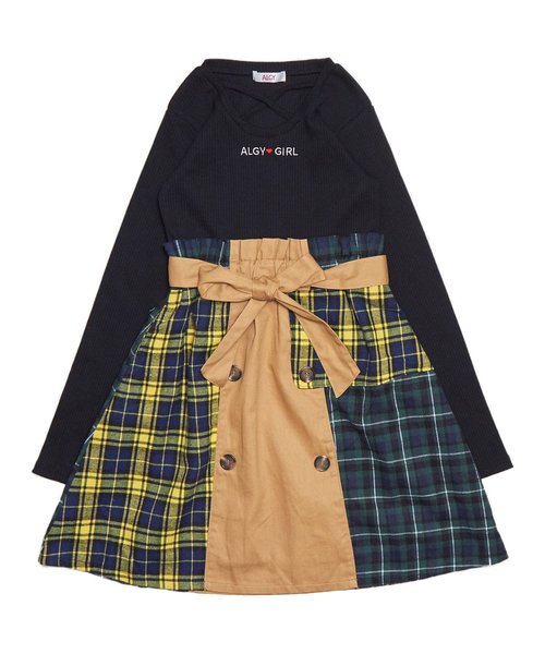 algy（アルジー）の「チェックドッキングトレンチワンピ（ワンピース・キッズ・ブラック/グレー/オフホワイト・X-SMALL/SMALL/MEDIUM/XX-SMALL）」の2枚目の写真