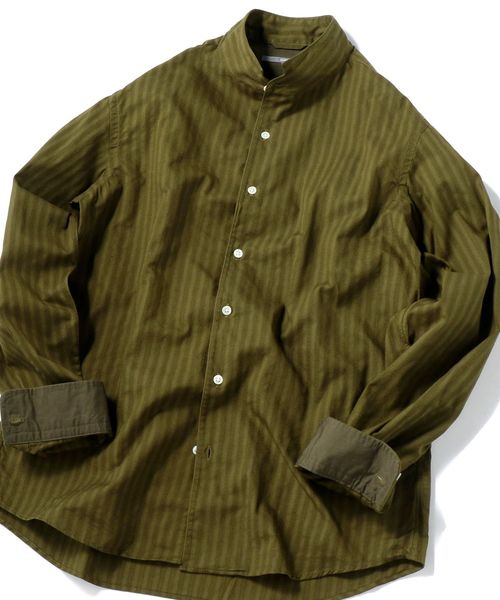 SHIPS(シップス)の「SU: スタンドカラー ストライプ シャツ(シャツ/ブラウス・メンズ・ブラック/ネイビー/オリーブ・SMALL/MEDIUM/LARGE/X-LARGE)」の2枚目の写真