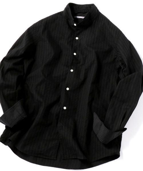 SHIPS(シップス)の「SU: スタンドカラー ストライプ シャツ(シャツ/ブラウス・メンズ・ブラック/ネイビー/オリーブ・SMALL/MEDIUM/LARGE/X-LARGE)」の1枚目の写真