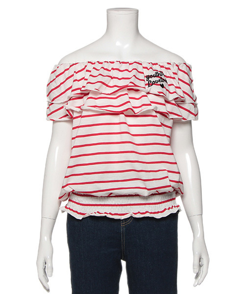 Lovetoxic ラブトキシック の ボーダーオフショルｔシャツ Tシャツ カットソー Wear