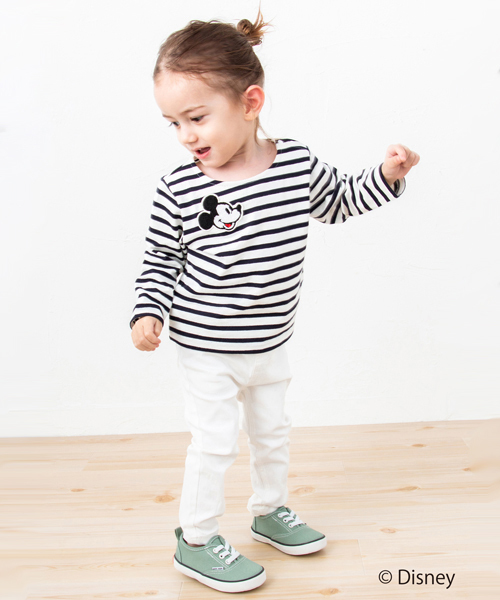 Petit Main プティマイン の Disney サガラワッペンボーダーtシャツ Tシャツ カットソー Wear