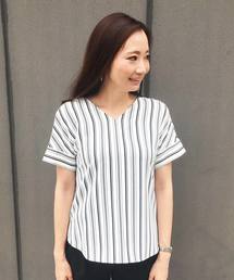 A/C DESIGN BY ALPHA CUBIC | Vネックストライプブラウス(シャツ/ブラウス)