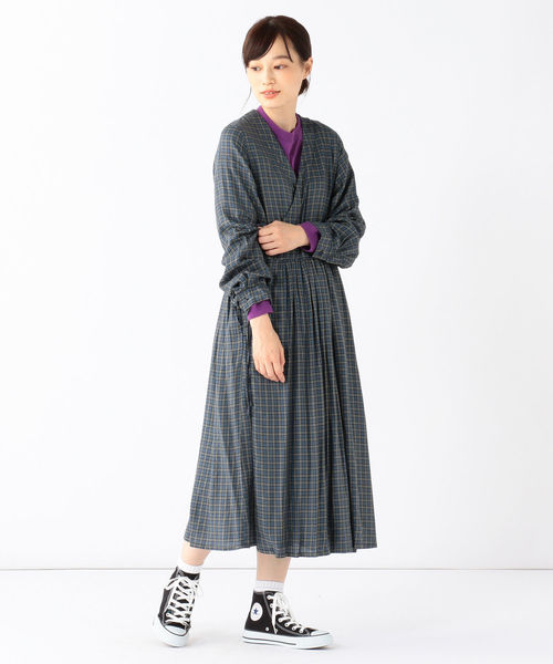 セール チェック Beams Boy テンセル チェック ガウン ワンピース ワンピース ワンピース Beams テンセル Boy ビームスボーイ のファッション