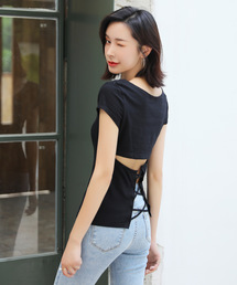 バックオープンベーシックTシャツ