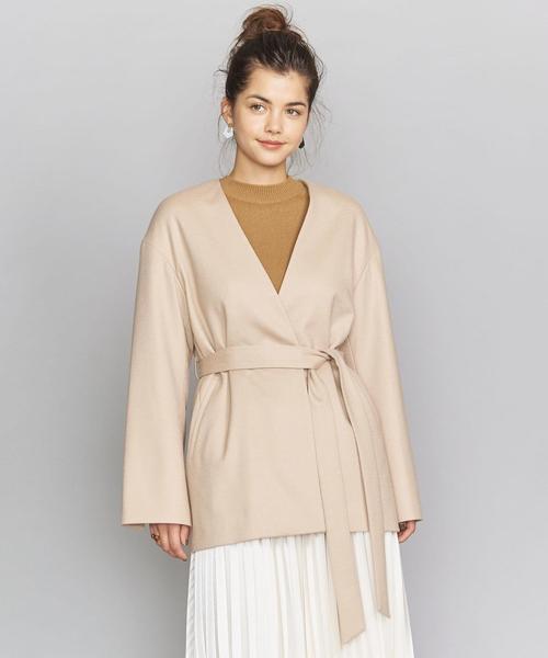 BEAUTY&YOUTH UNITED ARROWS（ビューティーアンドユースユナイテッドアローズ）の「BY スムースカラーレスベルトジャケットо（ノーカラージャケット・レディース・ベージュ/モカ・MEDIUM/SMALL）」の18枚目の写真