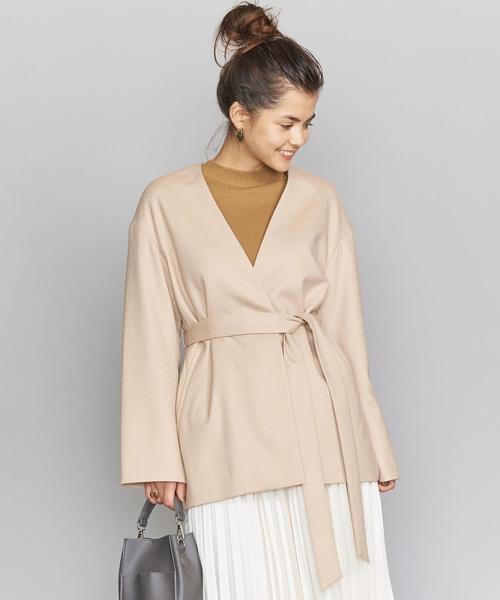BEAUTY&YOUTH UNITED ARROWS（ビューティーアンドユースユナイテッドアローズ）の「BY スムースカラーレスベルトジャケットо（ノーカラージャケット・レディース・ベージュ/モカ・MEDIUM/SMALL）」の9枚目の写真
