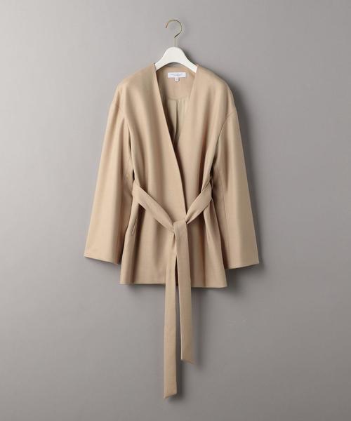 BEAUTY&YOUTH UNITED ARROWS（ビューティーアンドユースユナイテッドアローズ）の「BY スムースカラーレスベルトジャケットо（ノーカラージャケット・レディース・ベージュ/モカ・MEDIUM/SMALL）」の3枚目の写真