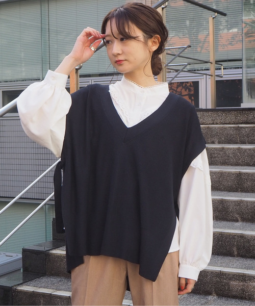 tiptop(ティップトップ)の「2020SS 【web限定アイテム】サイドリボンニットベスト(ベスト)」|ブラック