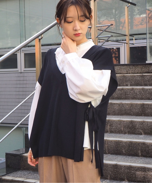 tiptop（ティップトップ）の「【web限定アイテム】サイドリボンニットベスト（ベスト・レディース・アイボリー/ブラック/ベージュ/カーキ/ブラウン/ダークブルー・FREE）」の18枚目の写真