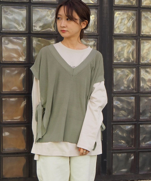 tiptop（ティップトップ）の「【web限定アイテム】サイドリボンニットベスト（ベスト・レディース・アイボリー/ブラック/ベージュ/カーキ/ブラウン/ダークブルー・FREE）」の11枚目の写真