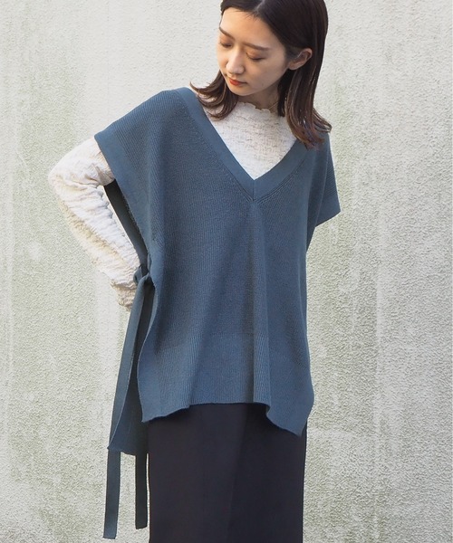 tiptop（ティップトップ）の「【web限定アイテム】サイドリボンニットベスト（ベスト・レディース・アイボリー/ブラック/ベージュ/カーキ/ブラウン/ダークブルー・FREE）」の7枚目の写真