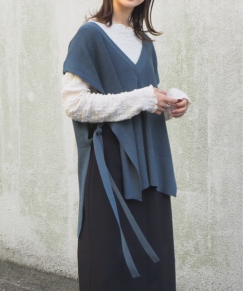 tiptop（ティップトップ）の「【web限定アイテム】サイドリボンニットベスト（ベスト・レディース・アイボリー/ブラック/ベージュ/カーキ/ブラウン/ダークブルー・FREE）」の8枚目の写真