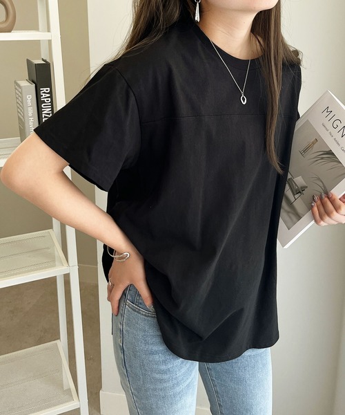 GeeRA（ジーラ）の「綿100％フットボールＴシャツ（Tシャツ/カットソー・レディース・モカ/パープル/ブラック/オフホワイト/ネイビー/カーキ・MEDIUM/LARGE/X-LARGE/XX-LARGE/SMALL）」の3枚目の写真