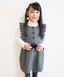 KP | KP（ケーピー）袖フリルのジャンパースカート(100-130㎝)(ジャンパースカート)