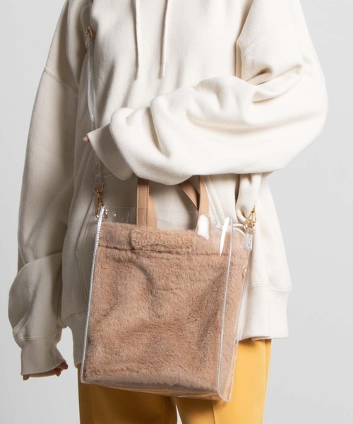 WEGO(ウィゴー)の「WEGO/マルチ巾着クリアショルダーバッグ(ショルダーバッグ・レディース・ベージュ/その他1・FREE)」の1枚目の写真