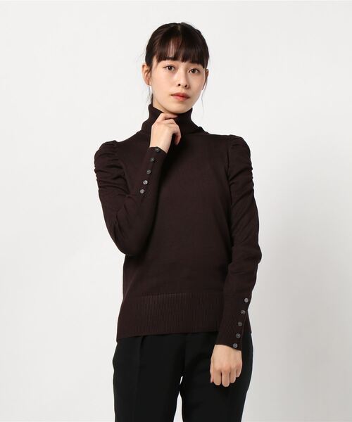 KOBE LETTUCE（コウベレタス）の「パワーショルダーハイネックニットトップス（ニット/セーター・レディース・ブラウン/ベージュ/ブラック/ピンクベージュ/ライトカーキ・FREE）」の3枚目の写真