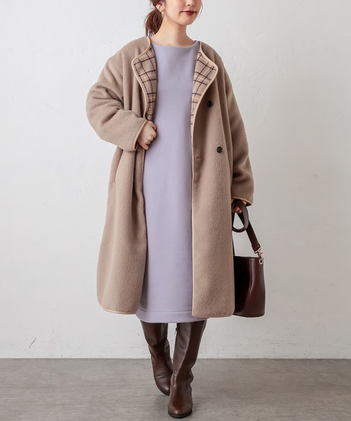 natural couture（ナチュラルクチュール）の「チェックリバーシブルパイピングコート（その他アウター・レディース・グレー/ベージュ/ライトベージュ・FREE）」の12枚目の写真