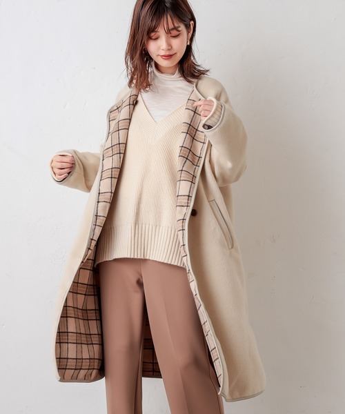natural couture（ナチュラルクチュール）の「チェックリバーシブルパイピングコート（その他アウター・レディース・グレー/ベージュ/ライトベージュ・FREE）」の13枚目の写真