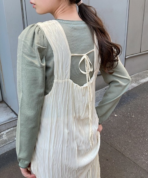 Kastane（カスタネ）の「配色ステッチパフニット（ニット/セーター・レディース・ブラック/イエロー/グリーン/アイボリー・FREE）」の4枚目の写真