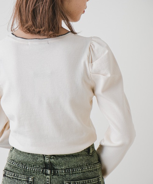 Kastane（カスタネ）の「配色ステッチパフニット（ニット/セーター・レディース・ブラック/イエロー/グリーン/アイボリー・FREE）」の10枚目の写真