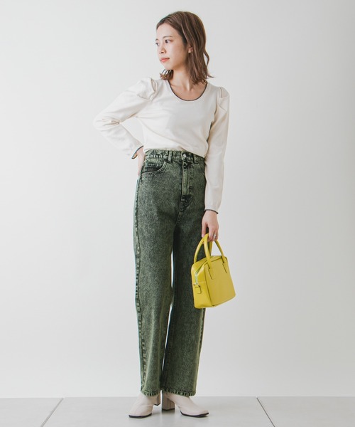 Kastane（カスタネ）の「配色ステッチパフニット（ニット/セーター・レディース・ブラック/イエロー/グリーン/アイボリー・FREE）」の8枚目の写真