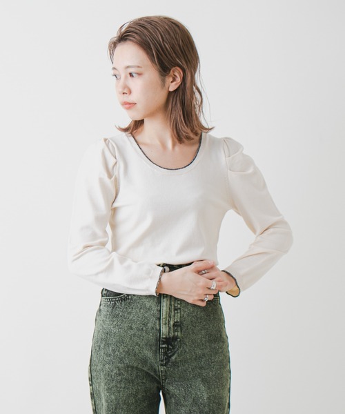 Kastane（カスタネ）の「配色ステッチパフニット（ニット/セーター・レディース・ブラック/イエロー/グリーン/アイボリー・FREE）」の9枚目の写真