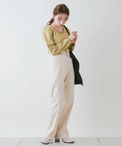 Kastane（カスタネ）の「配色ステッチパフニット（ニット/セーター・レディース・ブラック/イエロー/グリーン/アイボリー・FREE）」の5枚目の写真