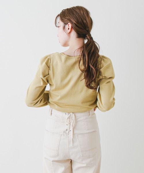 Kastane（カスタネ）の「配色ステッチパフニット（ニット/セーター・レディース・ブラック/イエロー/グリーン/アイボリー・FREE）」の7枚目の写真